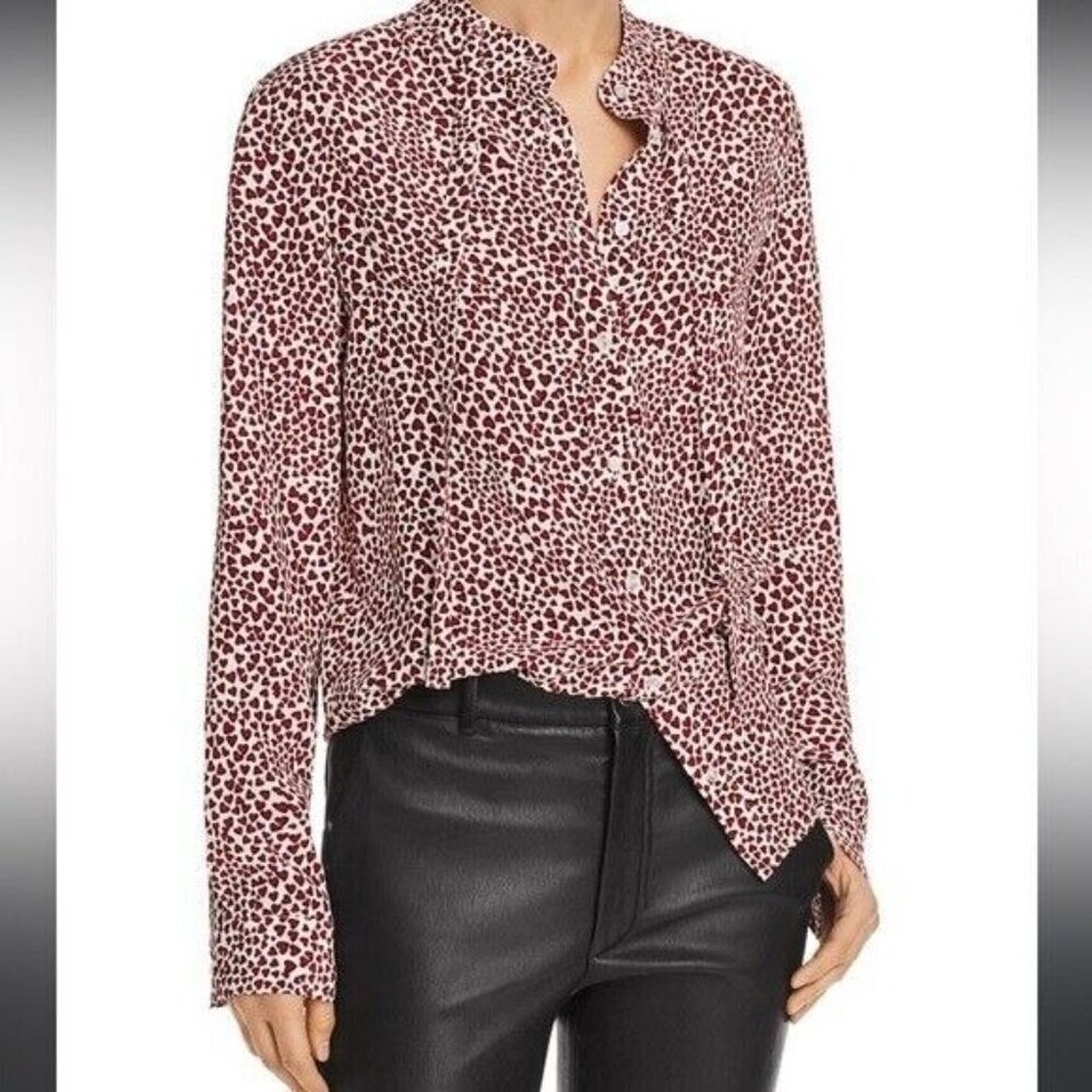 Anine Bing Holly Heart-Print Silk Blouse Size XS